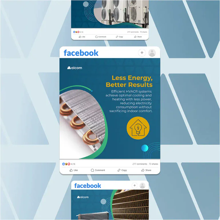 Alcom Group aluminum brand social media post on a dark industrial background