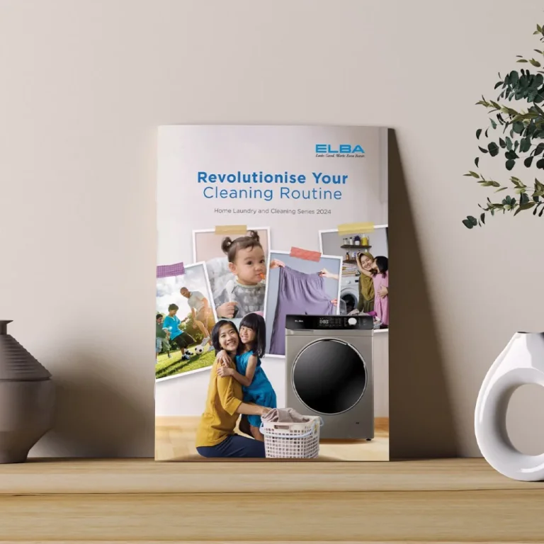 ELBA laundry catalog cover with scrapbook-style lifestyle imagery